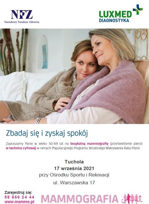 plakat z zawartą informacją na temat badań mammograficznych