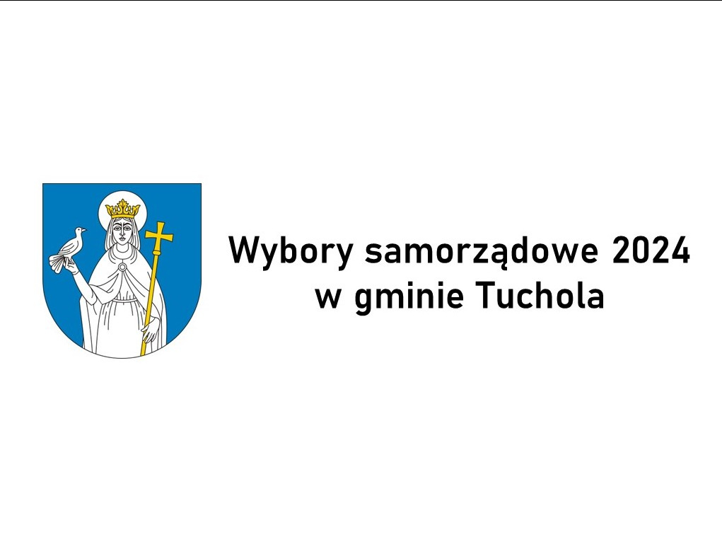 Zdjęcie zawiera herb Tucholi i napis: wybory samorządowe 2024 w gminie Tuchola