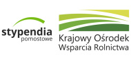 Baner z napisem stypendia pomostowe i logo Krajowego Ośrodka Wsparcia Rolnictwa