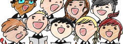 Obraz przeddstawia rysunkowe postacie śpiewających dzieci