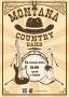 Plakat zawiera grafikę perkusji, gitary, kowbojskich butów i kapelusza oraz tekst: Montana Country Band, 14 czerwca 2024, 18:00, rynek w Tucholi.