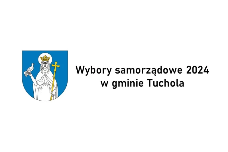 Zdjecie zawiera herb Tucholi i napis Wybory samorządowe 2024 w gminie Tuchola